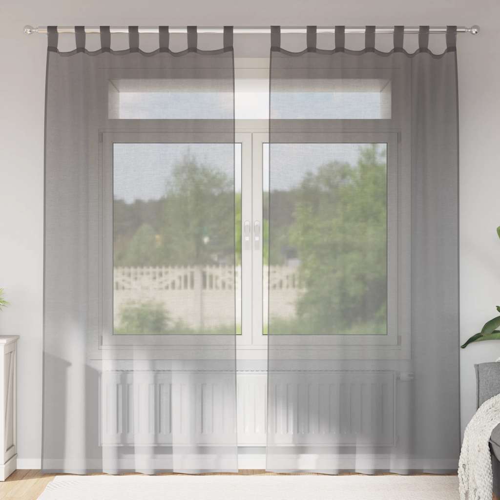 Tende in Voile con Passanti 2 pz Grigio Scuro 140x245 cm | homemem39