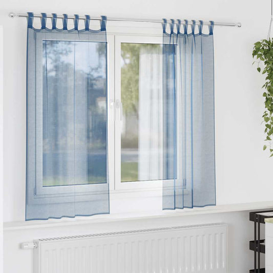 Tende in Voile con Passanti 2 pz Blu Reale 140x140 cm