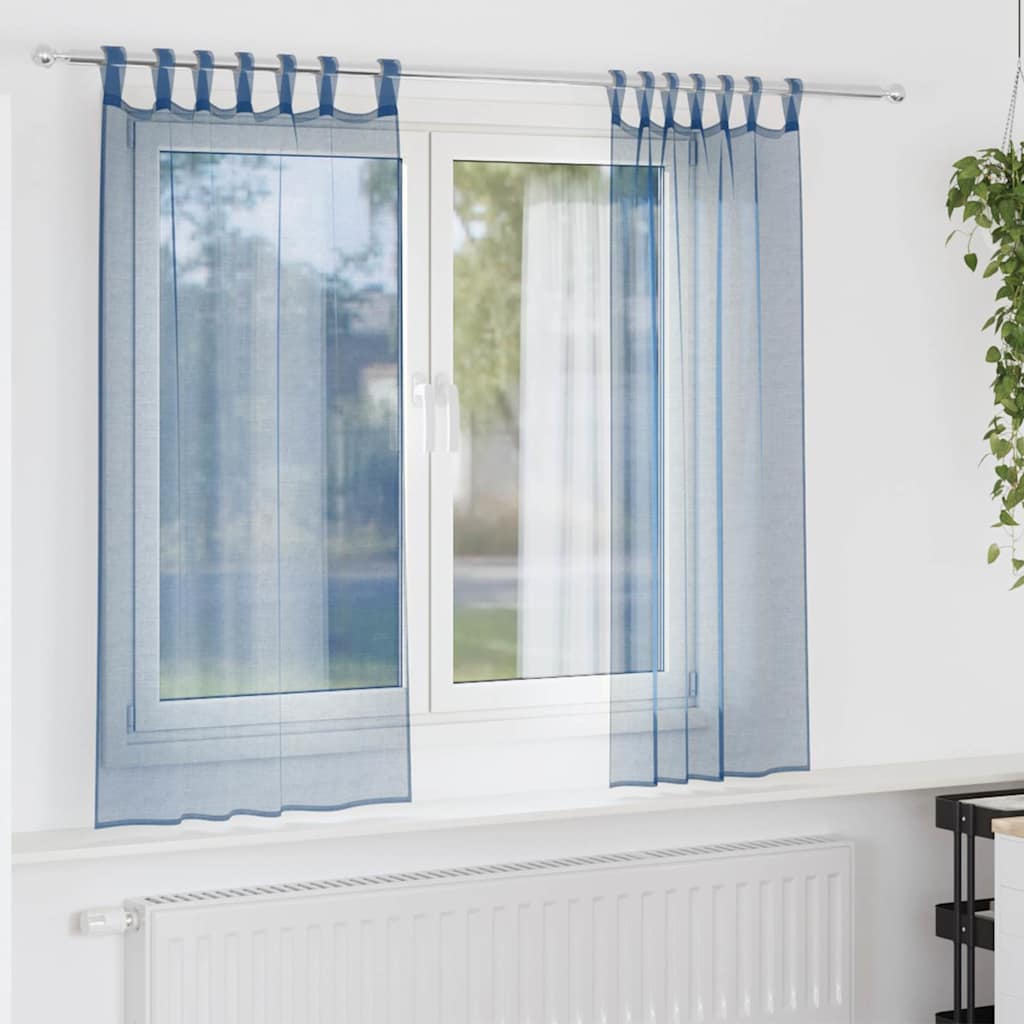Tende in Voile con Passanti 2 pz Blu Reale 140x175 cm | homemem39