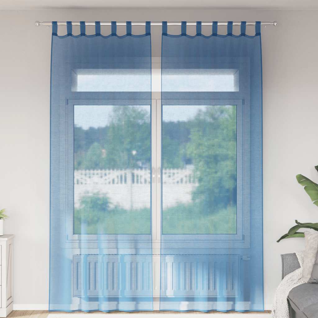 Tende in Voile con Passanti 2 pz Blu Reale 140x260 cm | homemem39