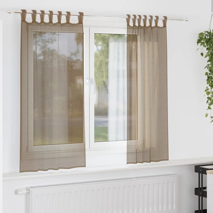 Tende in Voile con Passanti 2 pz Marrone Chiaro 140x140 cm | homemem39