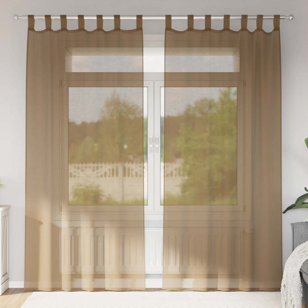 Tende in Voile con Passanti 2 pz Marrone Chiaro 140x245 cm | homemem39