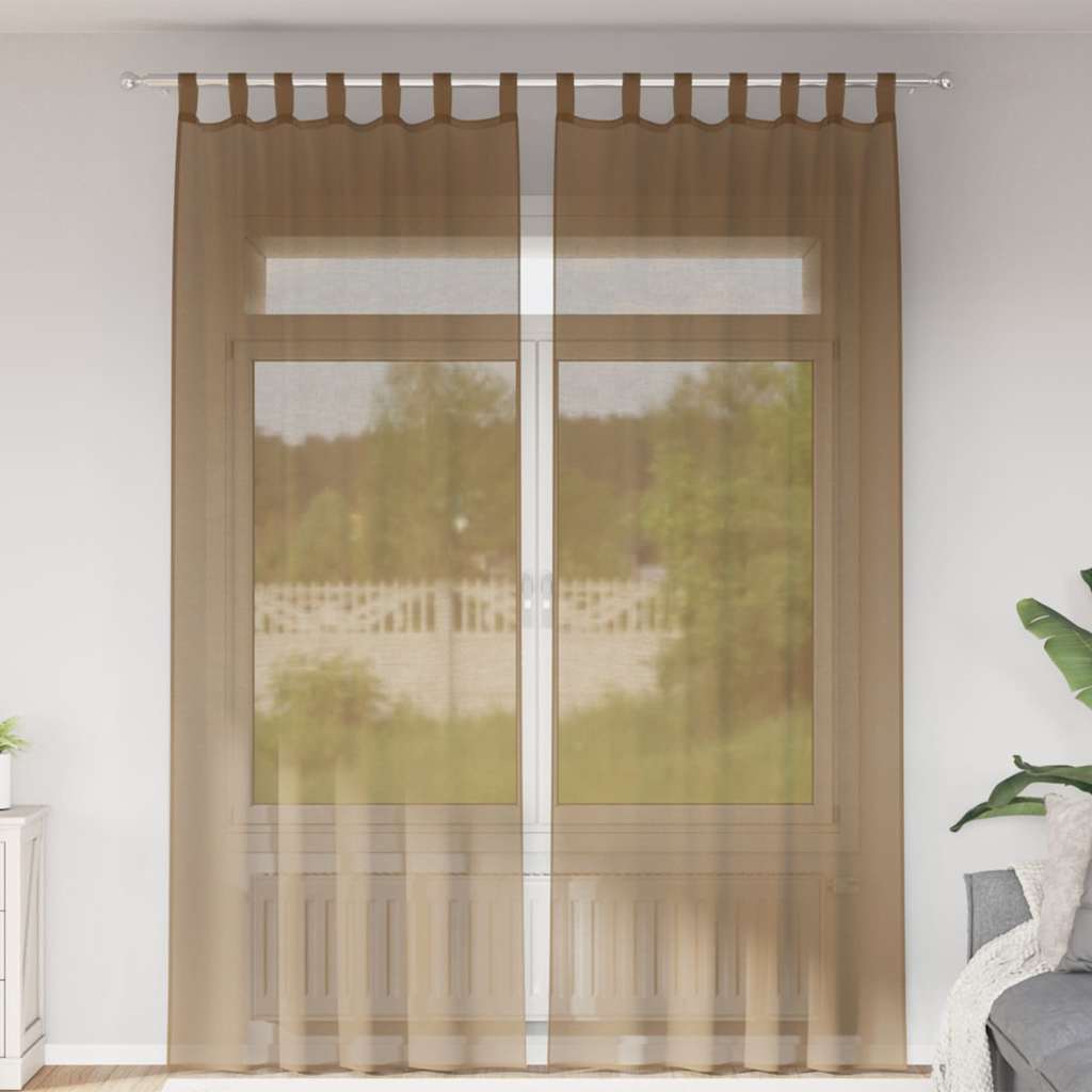 Tende in Voile con Passanti 2 pz Marrone Chiaro 140x260 cm | homemem39