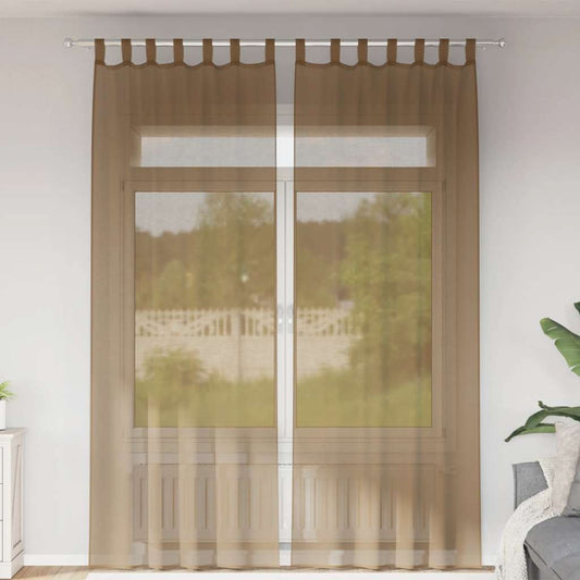 Tende in Voile con Passanti 2 pz Marrone Chiaro 140x260 cm