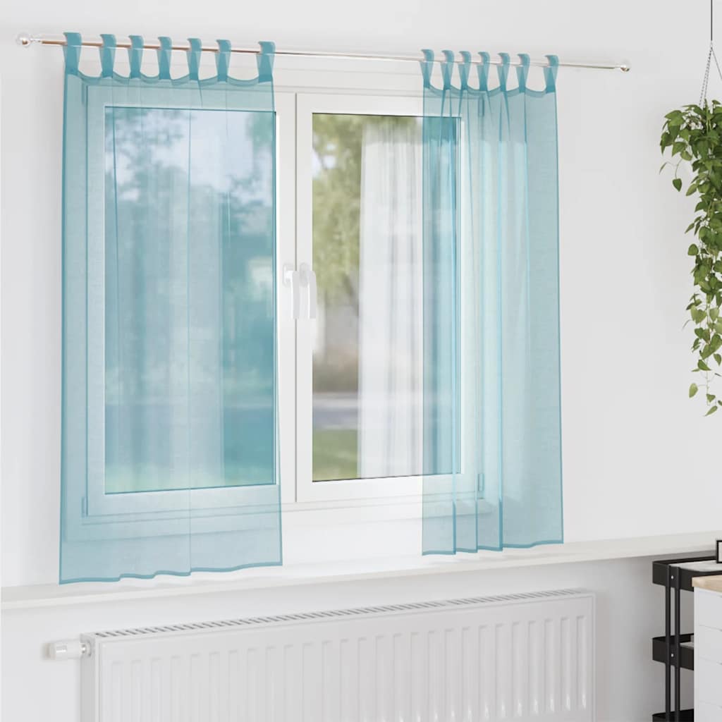 Tende in Voile con Passanti 2 pz Turchese 140x140 cm | homemem39