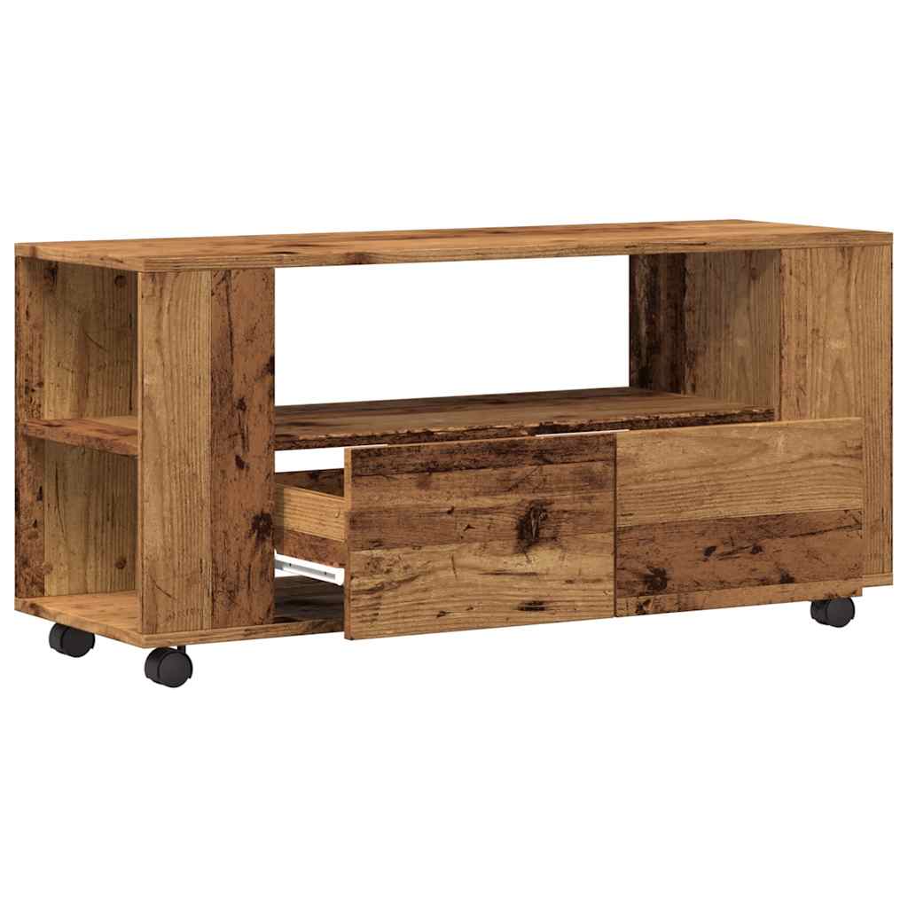 Mobile Porta TV con Ruote Legno Antico 102x34,5x43cm Truciolato | homemem39