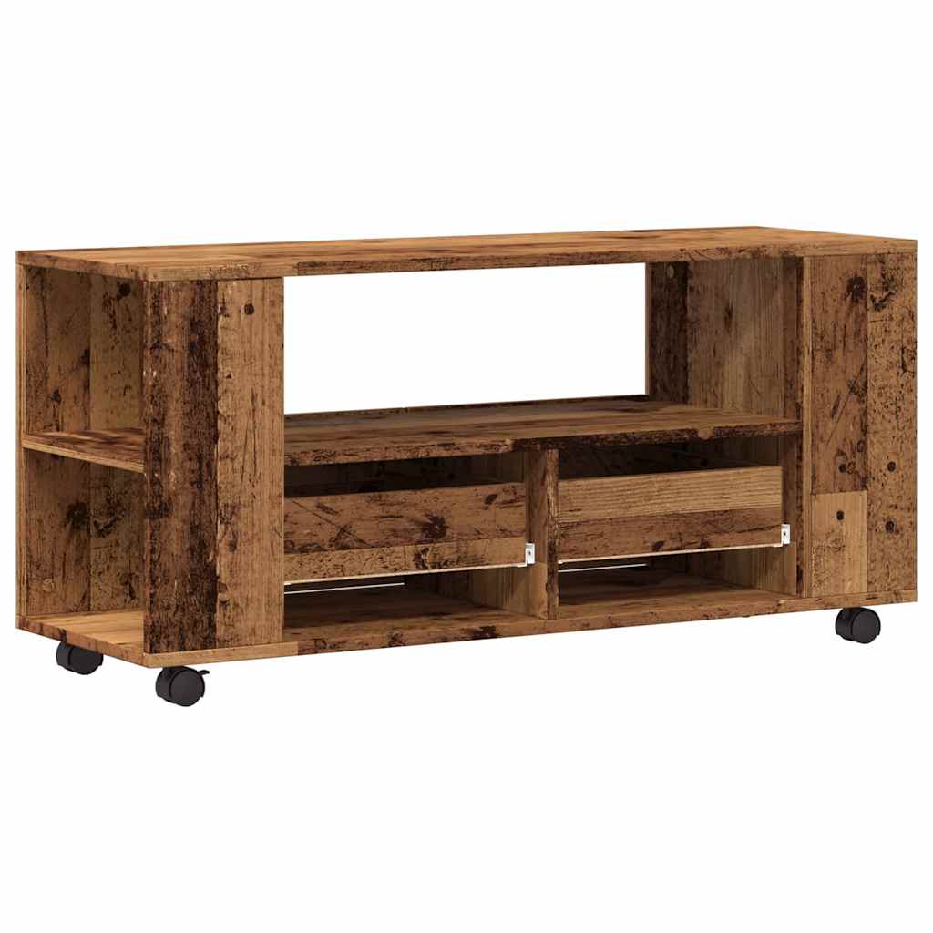 Mobile Porta TV con Ruote Legno Antico 102x34,5x43cm Truciolato | homemem39