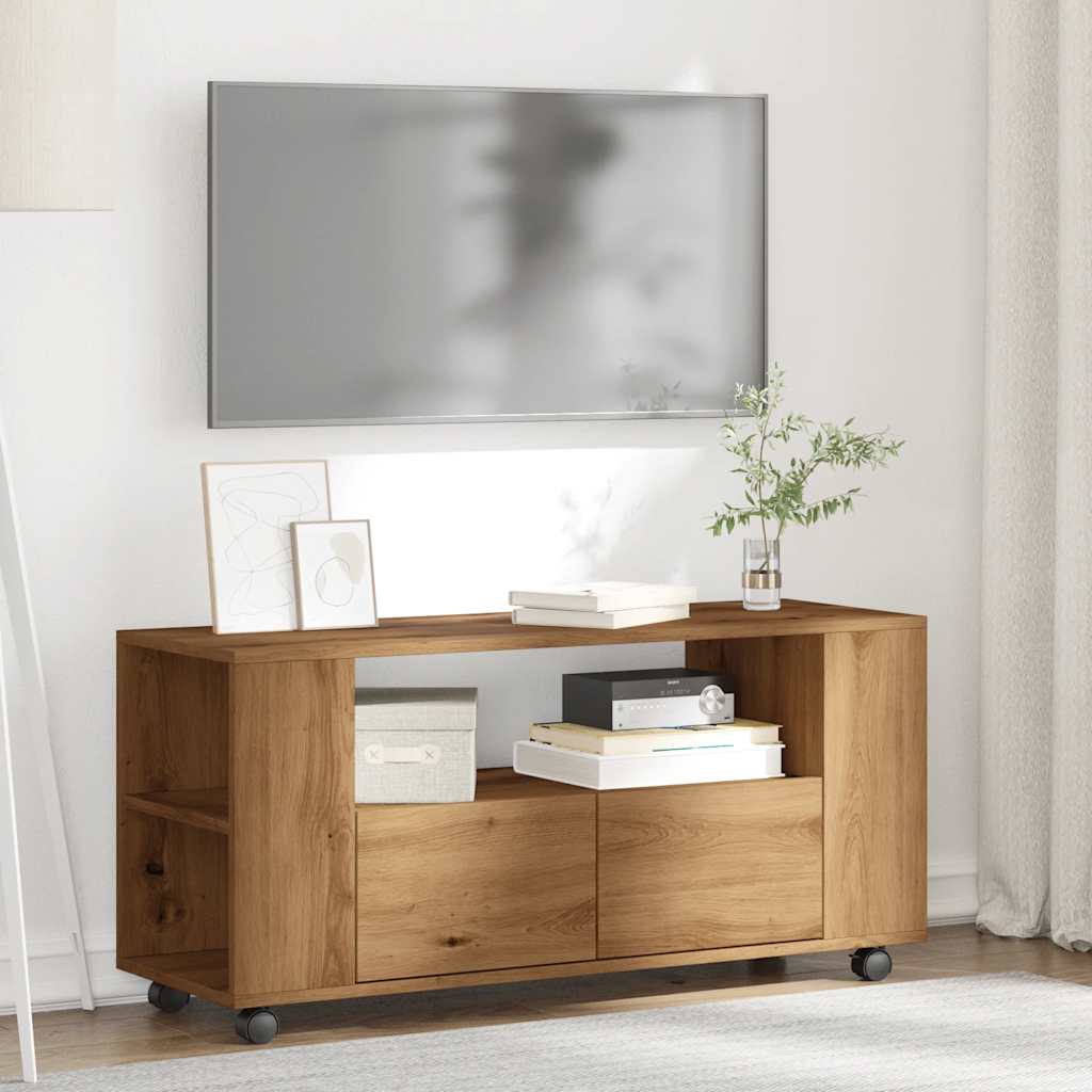 Mobile Porta TV con Ruote Artigianale 102x34,5x43 cm Truciolato | homemem39