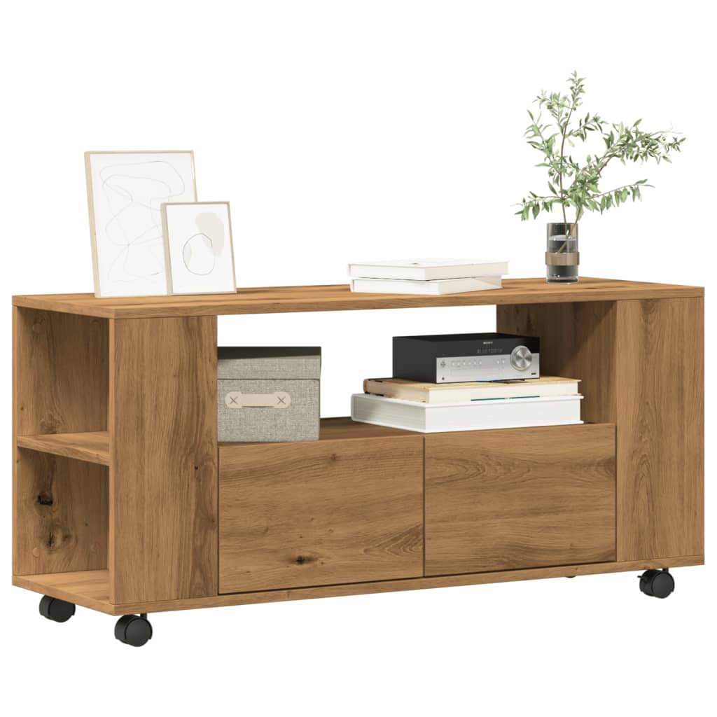 Mobile Porta TV con Ruote Artigianale 102x34,5x43 cm Truciolato | homemem39