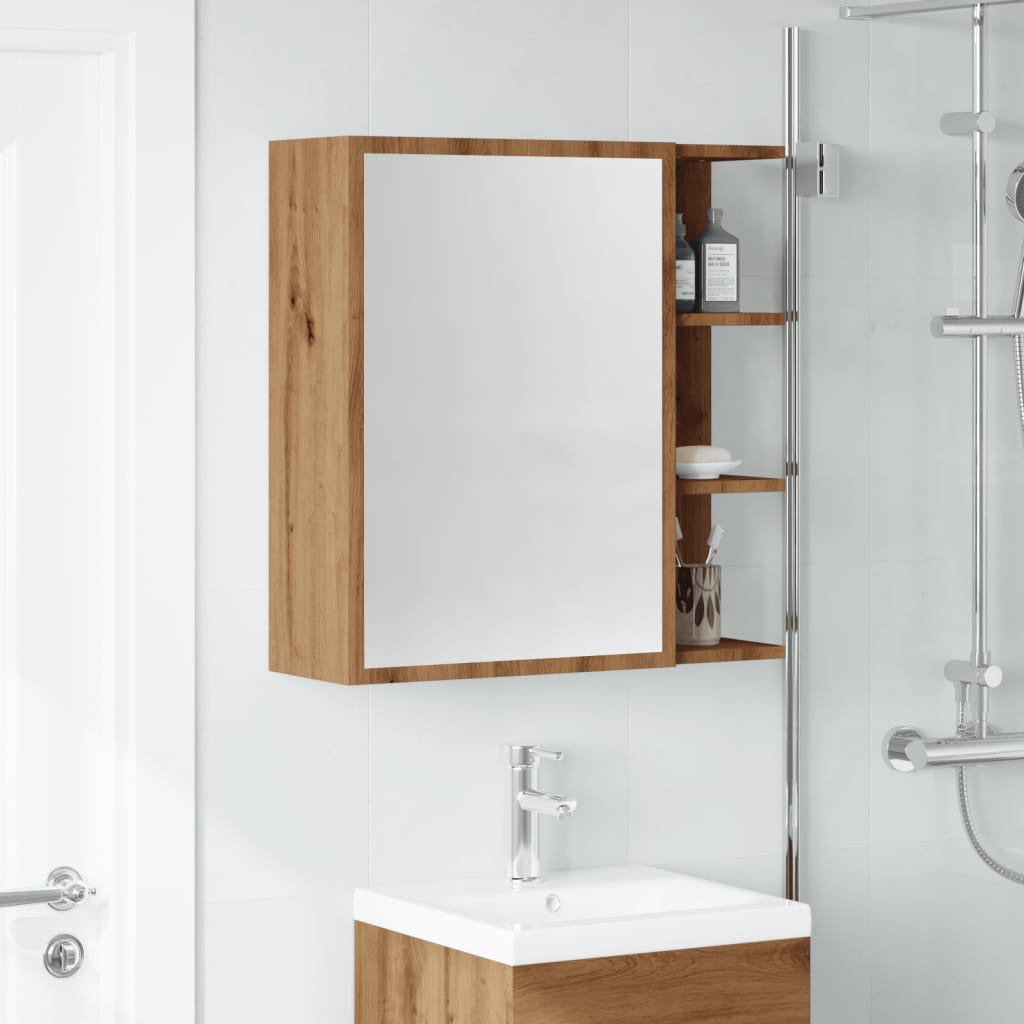 Mobile Bagno con Specchio Rovere 62,5x20,5x64 cm Multistrato | homemem39