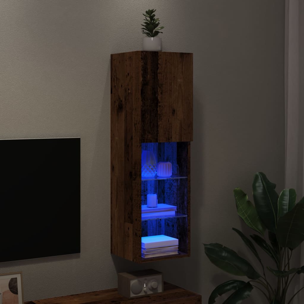 Mobile TV con Luci LED Legno Antico 30,5x30x102 cm - homemem39