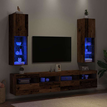 Mobili Porta TV con Luci LED 2 pz Legno Antico 30,5x30x102 cm - homemem39