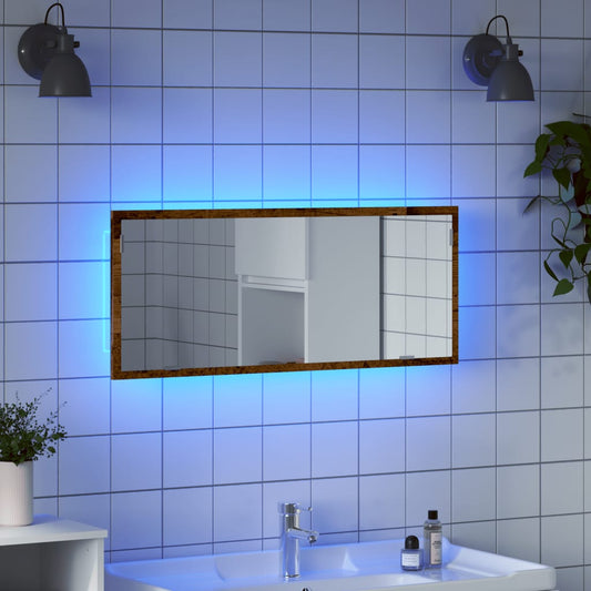 Specchio Bagno LED Legno Antico 100x8,5x37 cm Legno Multistrato | homemem39