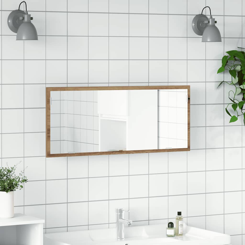 Specchio Bagno LED Rovere Artigianale 100x8,5x37 cm Multistrato | homemem39