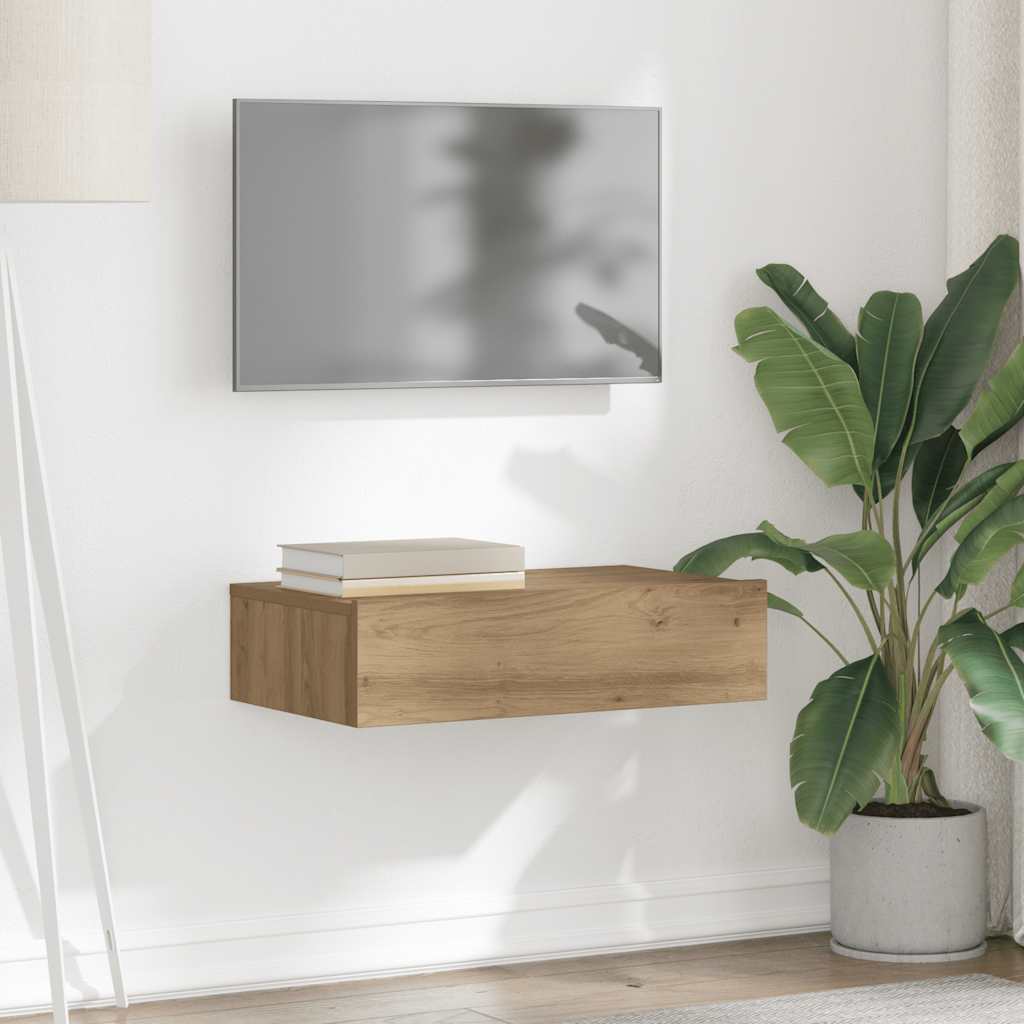 Mobile Porta TV con Luci LED Rovere Artigianale 60x35x15,5 cm