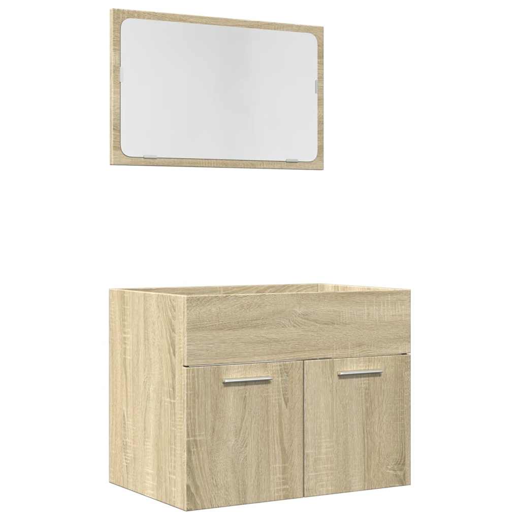 Set Mobili da Bagno 2 pz Rovere Sonoma in Legno Multistrato