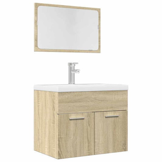 Set Mobili da Bagno 2 pz Rovere Sonoma in Legno Multistrato | homemem39