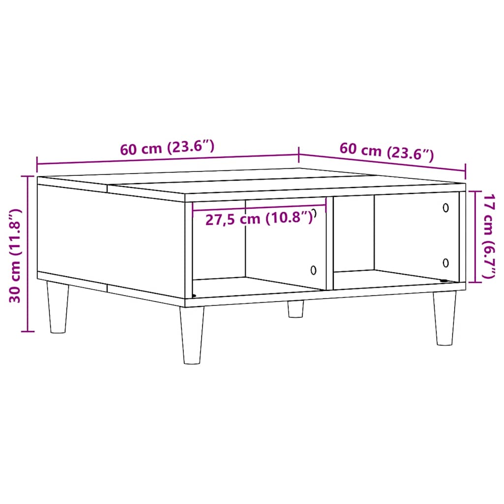 Tavolino da Salotto Legno Antico 60x60x30 cm Legno Multistrato | homemem39