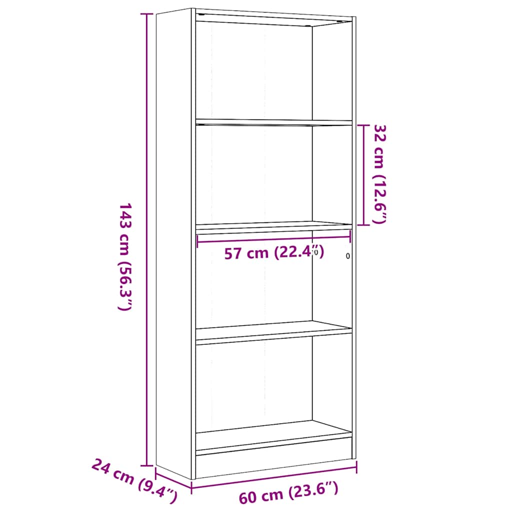 Libreria Bianco Lucido 60x24x143 cm in Legno Multistrato | homemem39