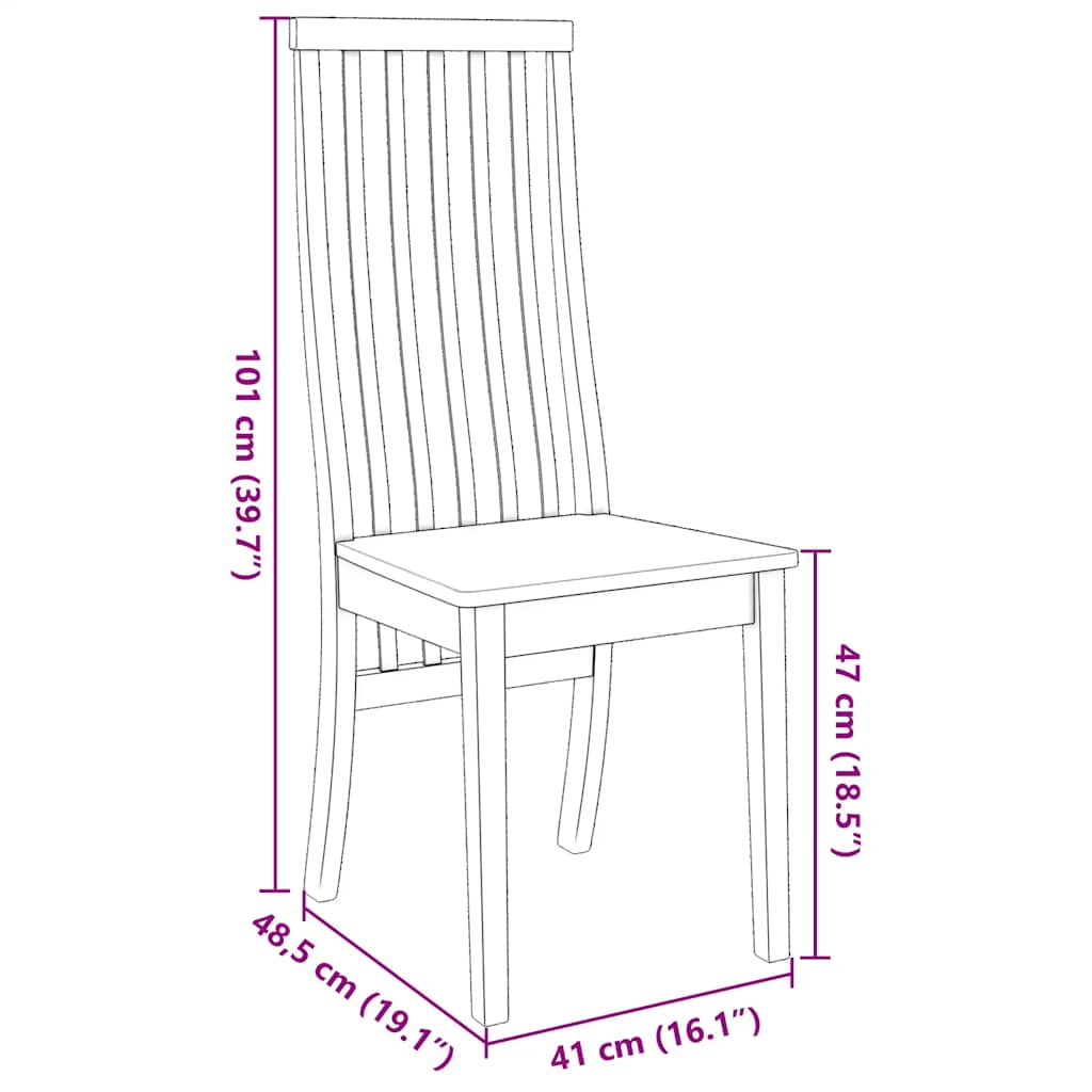 Sedie da Pranzo 2 pz in Legno Massello di Hevea