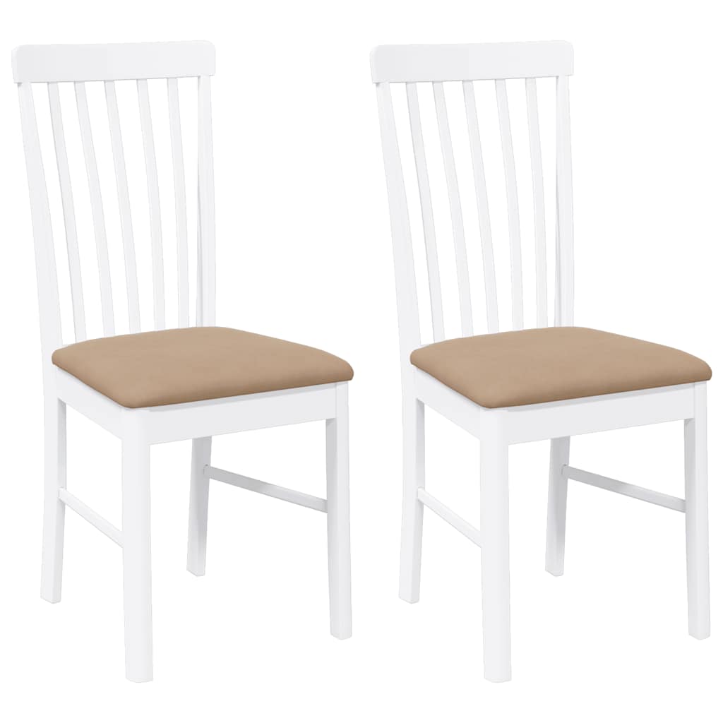 Sedie da Pranzo con Cuscini 2 pz Bianco Legno Massello di Hevea