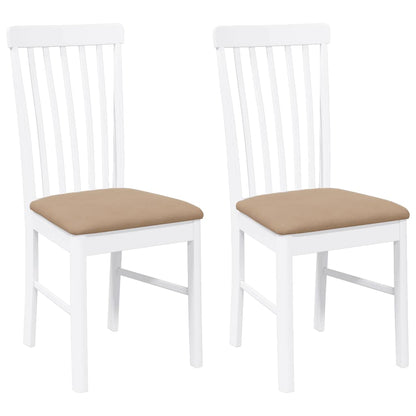 Sedie da Pranzo con Cuscini 2 pz Bianco Legno Massello di Hevea