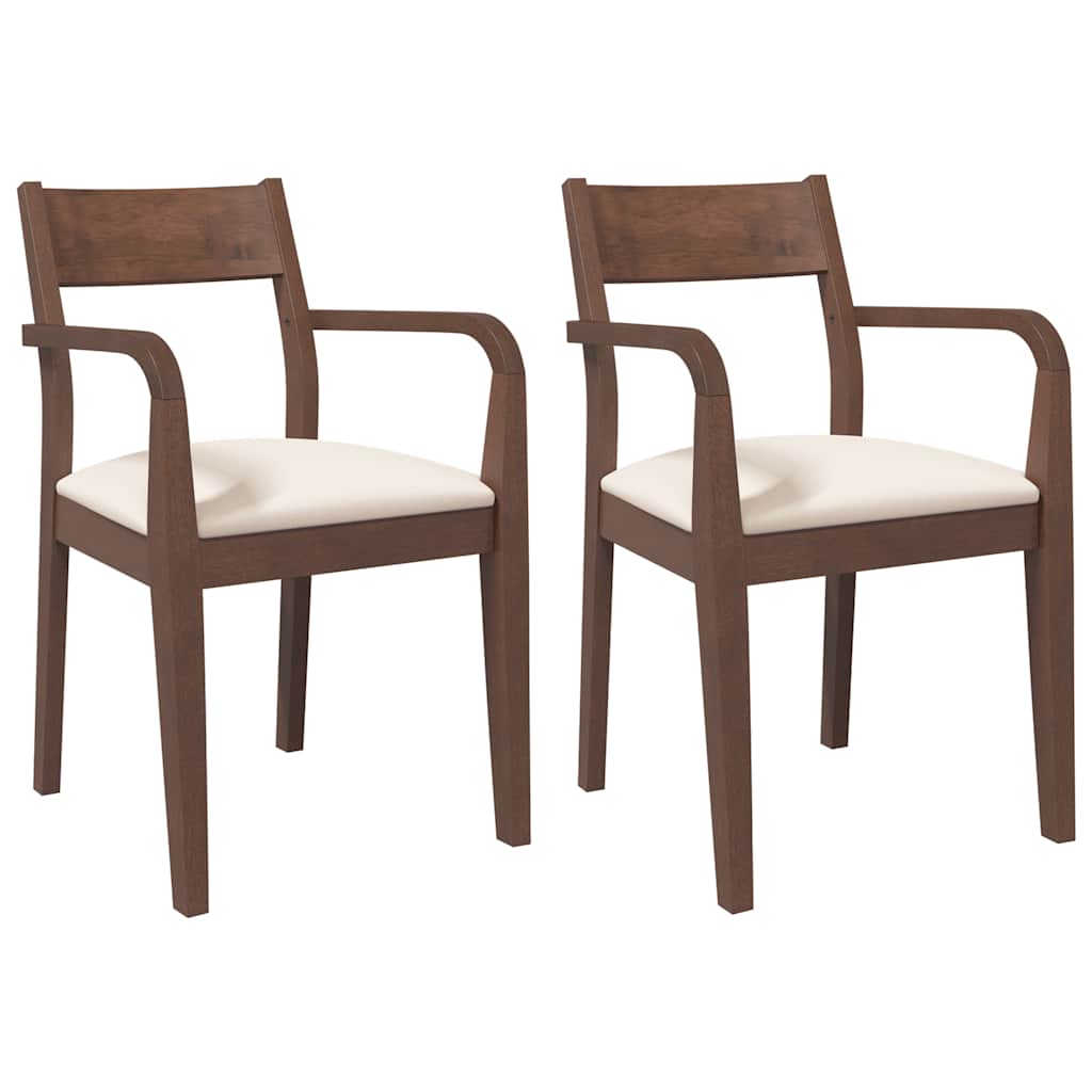 Sedie da Pranzo con Cuscini 2pz Marrone Legno Massello di Hevea