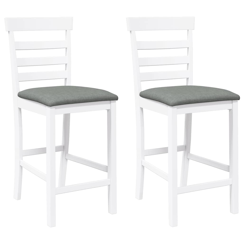 Sgabelli da Bar con Cuscini 2 pz Bianco Legno Massello di Hevea - homemem39