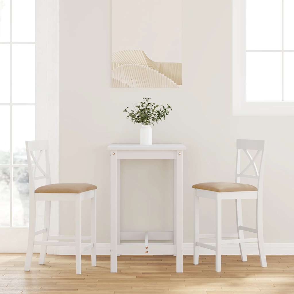 Sgabelli da Bar con Cuscini 2 pz Bianco Legno Massello di Hevea