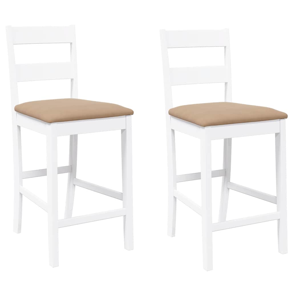 Sgabelli da Bar con Cuscini 2 pz Bianco Legno Massello di Hevea - homemem39