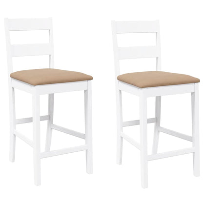 Sgabelli da Bar con Cuscini 2 pz Bianco Legno Massello di Hevea - homemem39