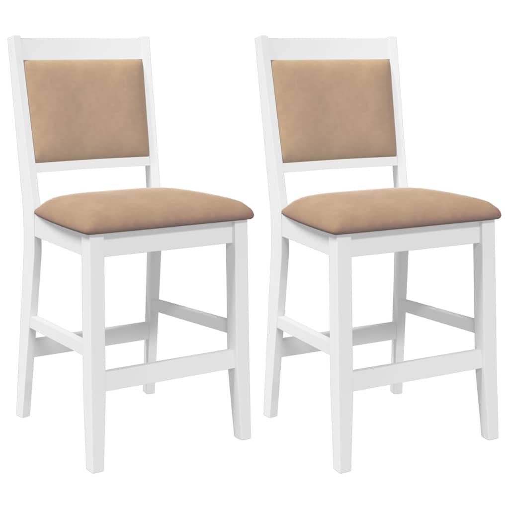 Sgabelli da Bar con Cuscini 2 pz Bianco Legno Massello di Hevea - homemem39