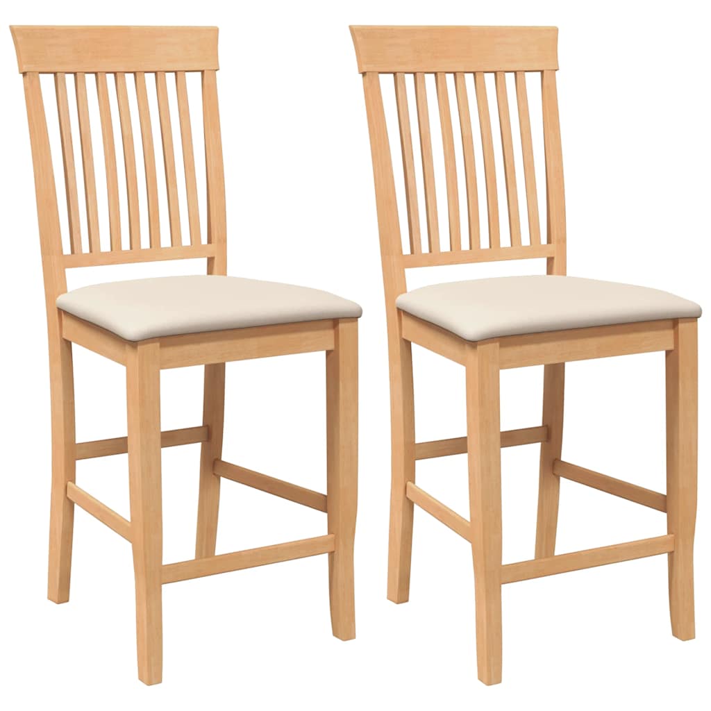 Sgabelli da Bar con Cuscini 2pz Naturale Legno Massello Hevea - homemem39