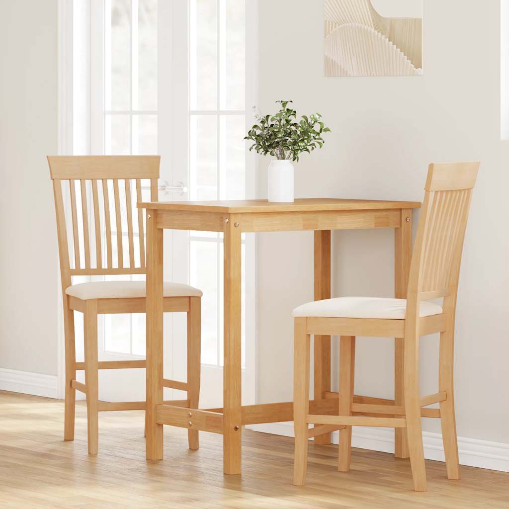 Sgabelli da Bar con Cuscini 2pz Naturale Legno Massello Hevea - homemem39