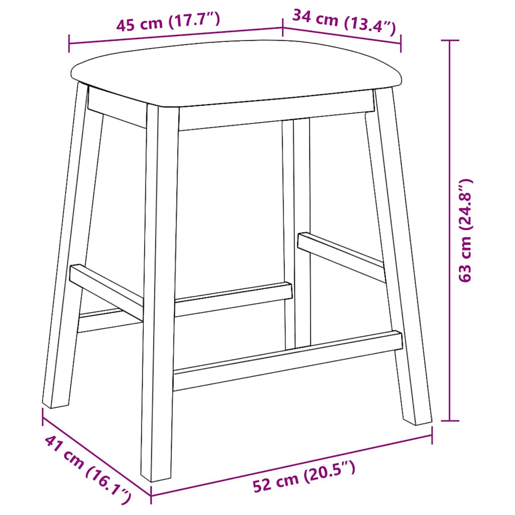 Sedie da Bar con Cuscini 2 pz Bianco Legno Massello di Hevea | homemem39