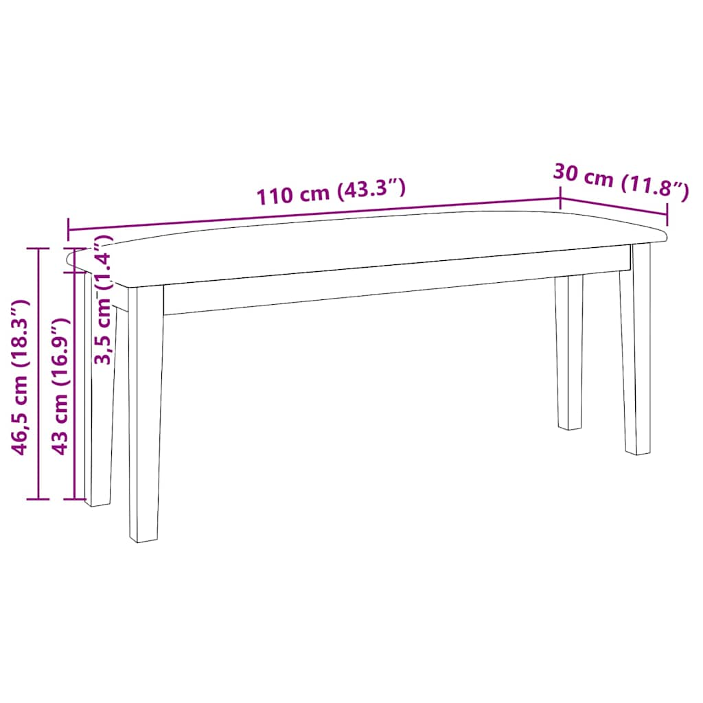 Panca 110 cm Marrone in Legno Massello di Hevea