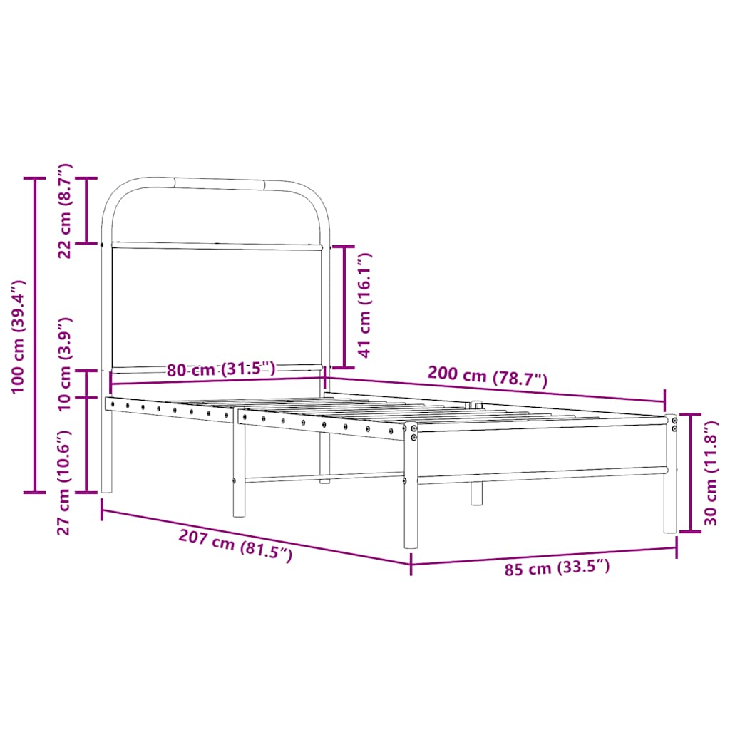 Giroletto senza Materasso Rovere Fumo 80x200 cm in Truciolato | homemem39