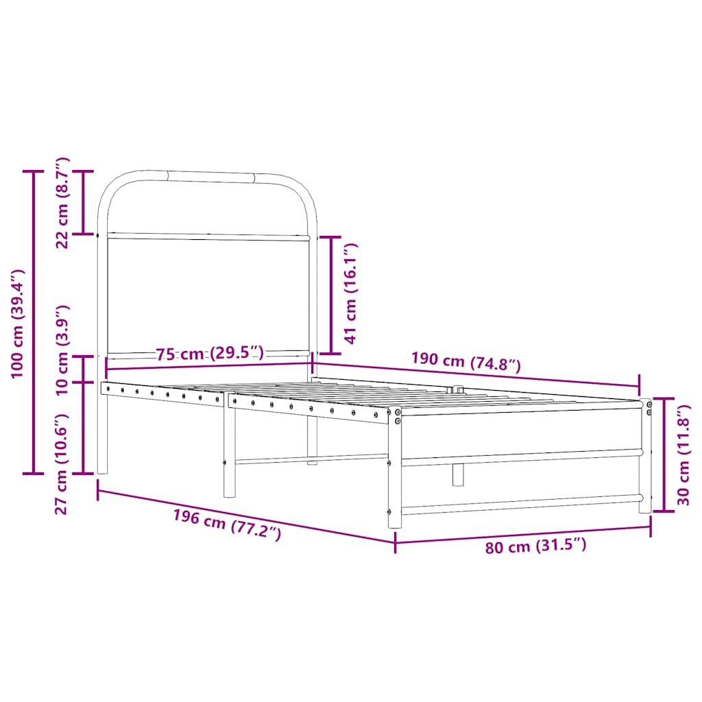 Giroletto senza Materasso Rovere Fumo 75x190 cm in Truciolato | homemem39
