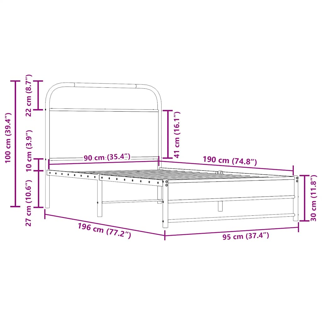 Giroletto senza Materasso Rovere Fumo 90x190 cm in Truciolato | homemem39