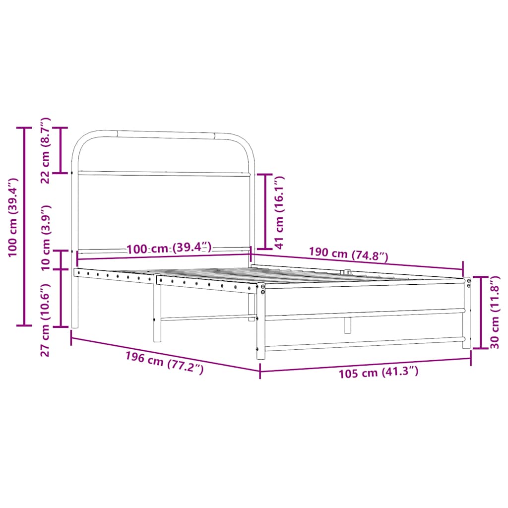 Giroletto senza Materasso Rovere Fumo 100x190 cm in Truciolato | homemem39