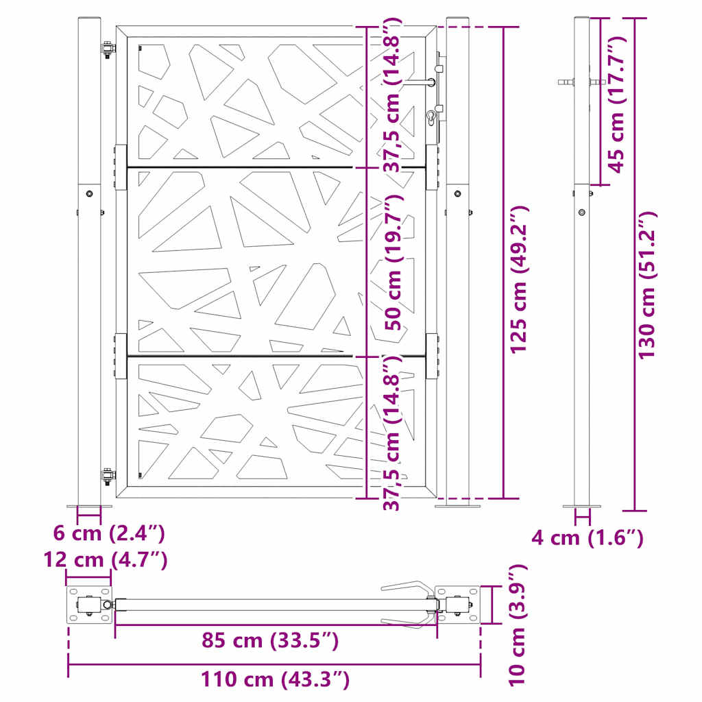 Cancello da giardino nero 100x125 cm in acciaio design leggero | homemem39
