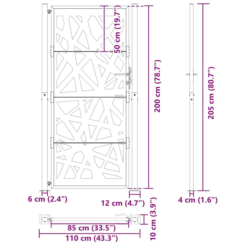 Cancello da giardino nero 100x200 cm in acciaio design leggero | homemem39