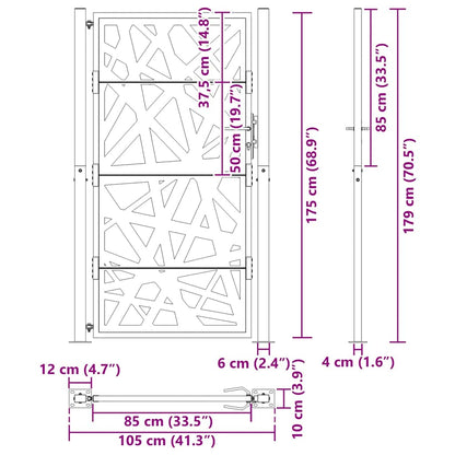 Cancello da giardino 100x175 cm in acciaio corten design leggero | homemem39