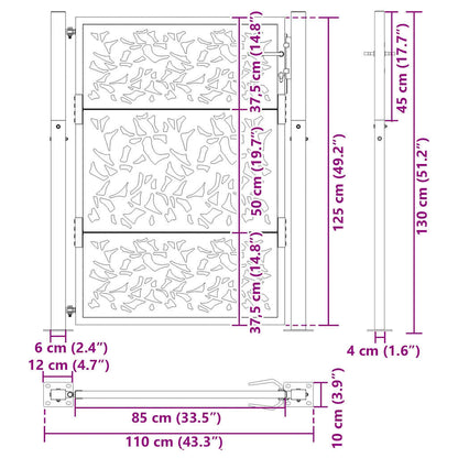 Cancello da giardino nero 100x125 cm in acciaio con design a foglia | homemem39