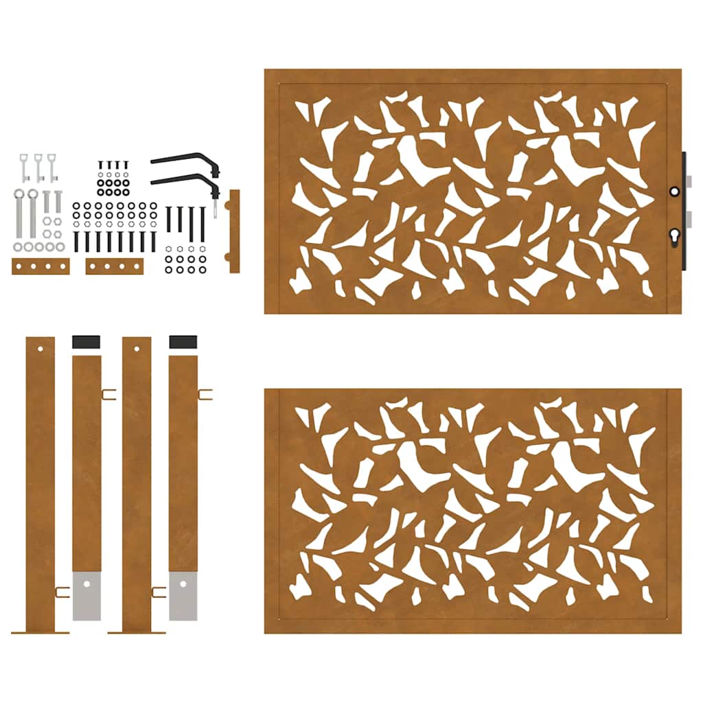 Cancello da giardino 100x100 cm in acciaio corten con design a foglia | homemem39