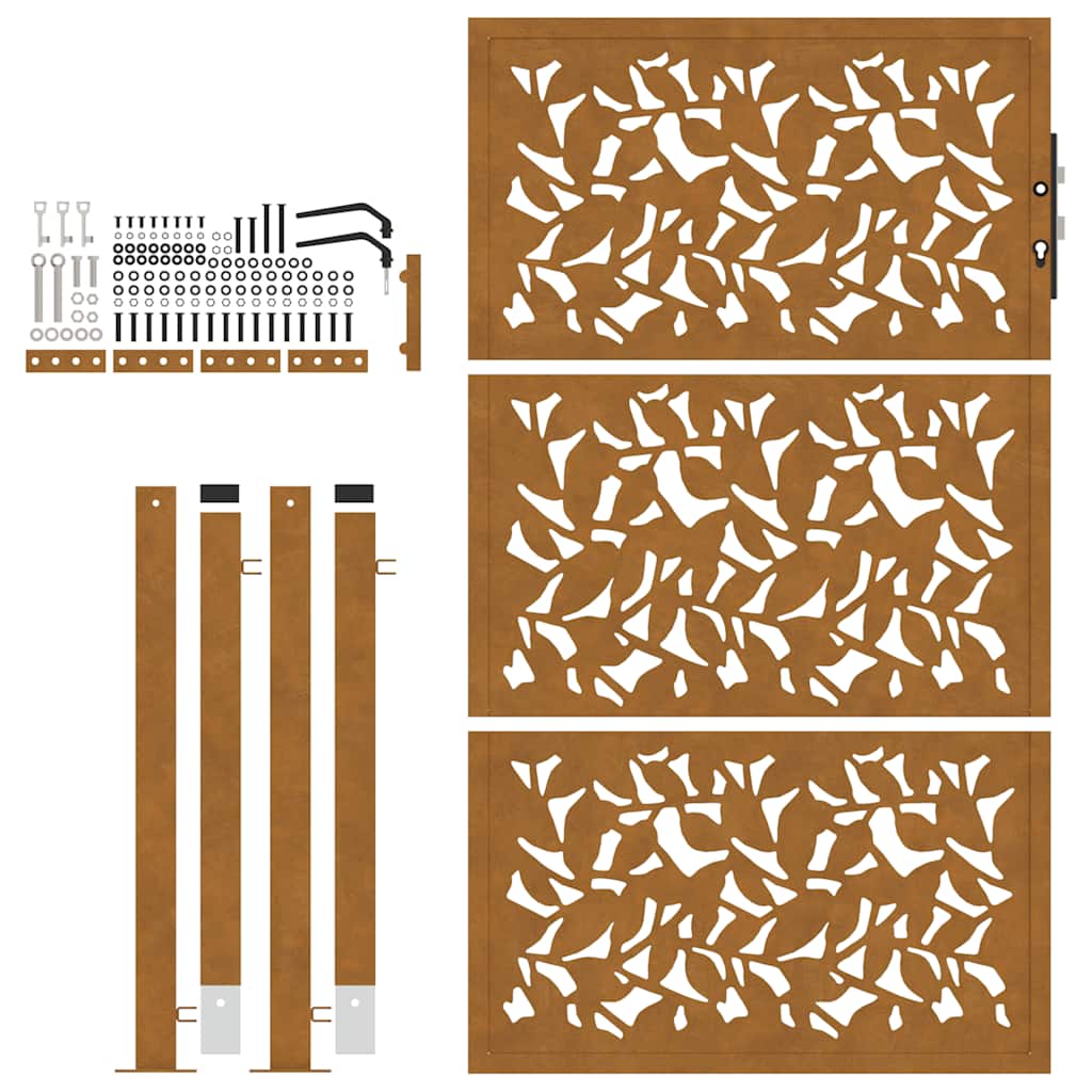 Cancello da giardino 100x125 cm in acciaio corten con design a foglia | homemem39