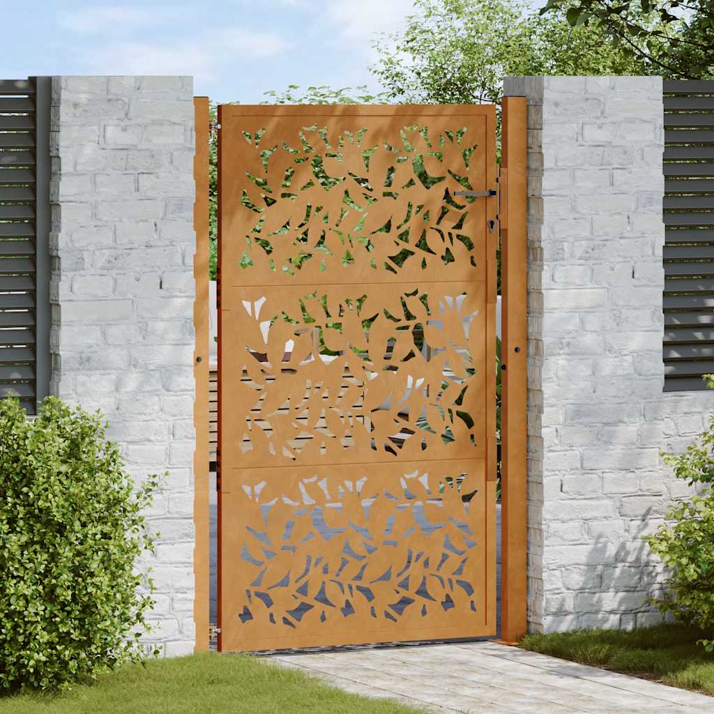 Cancello da giardino 100x125 cm in acciaio corten con design a foglia