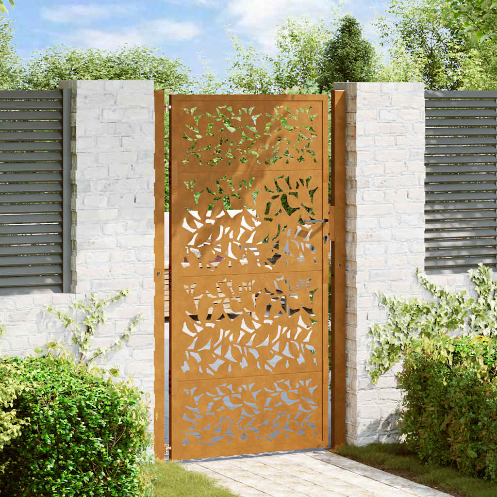 Cancello da giardino 100x175 cm in acciaio corten con design a foglia | homemem39