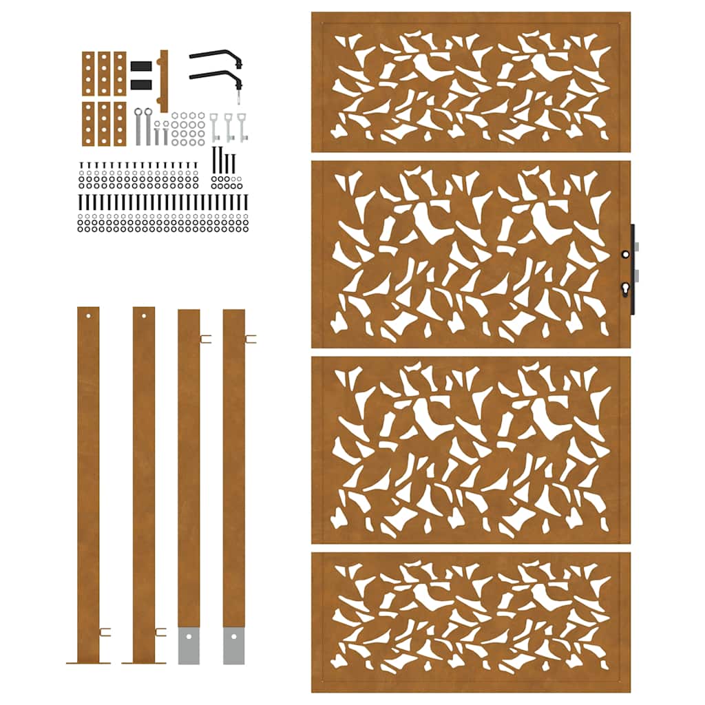 Cancello da giardino 100x200 cm in acciaio corten con design a foglia | homemem39