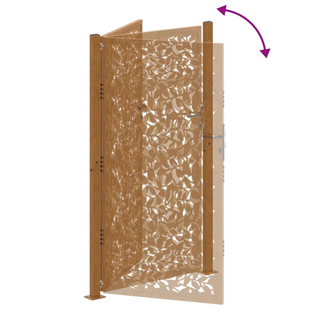 Cancello da giardino 100x200 cm in acciaio corten con design a foglia | homemem39